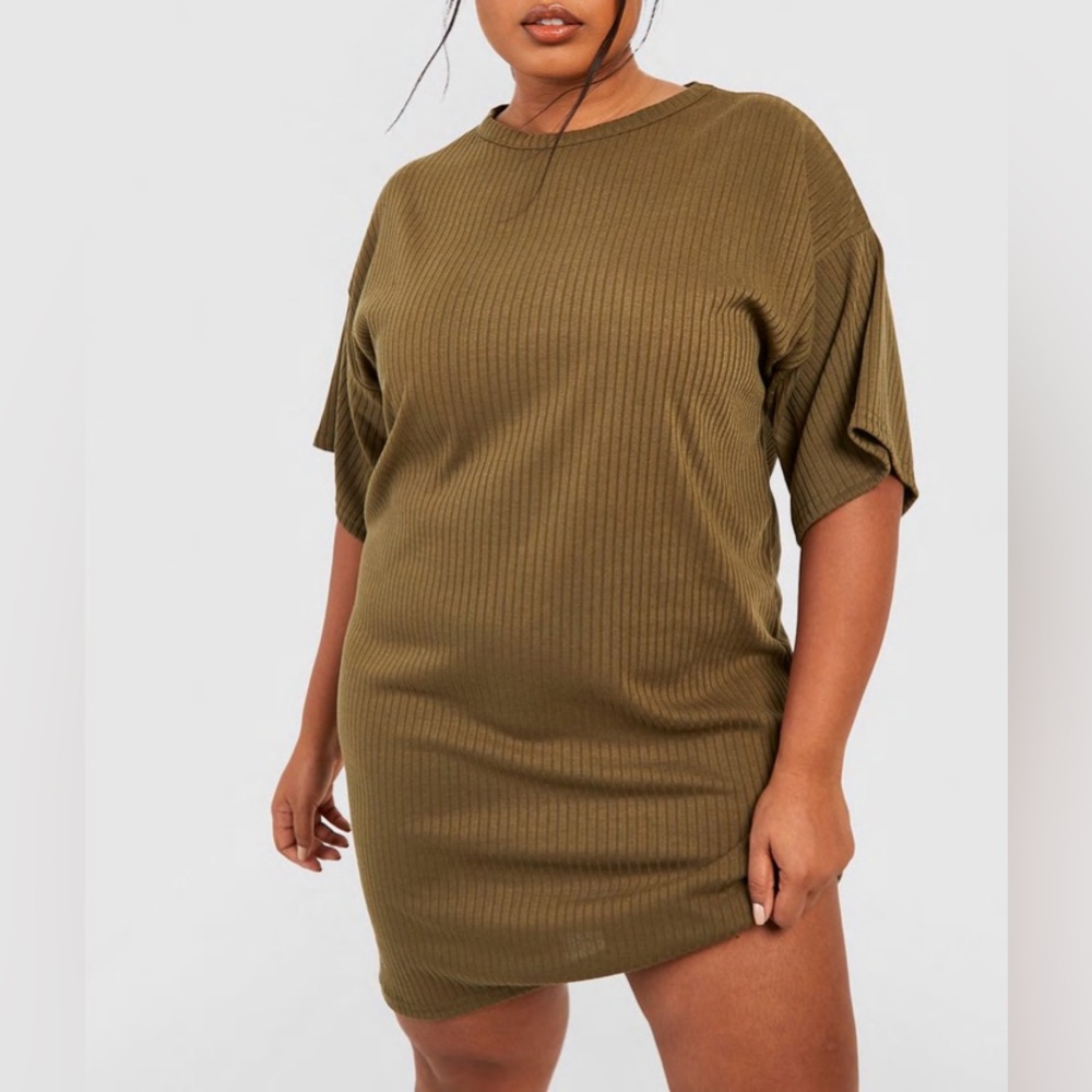 Boohoo, PLUS BASIC SOFT RIB OVERSIZED T-SHIRT DRESS